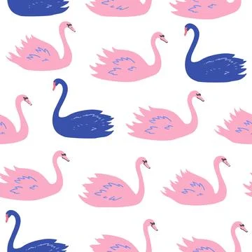 Seamless pattern with swans. Black and white swans, vector illustration in .. Stock Photos