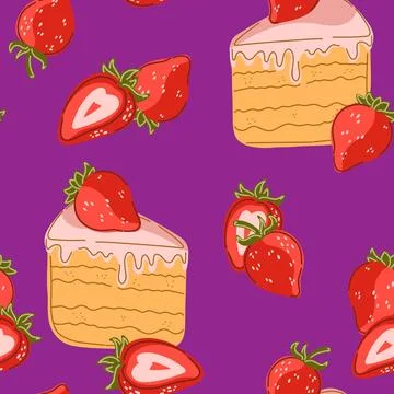 Seamless pattern, swatch, background. Various vintage hand-drawn food illustr Stock Illustration