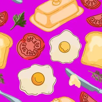 Seamless pattern, swatch, background. Various vintage hand-drawn food illustr Stock Illustration