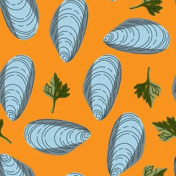 Seamless pattern, swatch, background. Various vintage hand-drawn food illustr Stock Illustration
