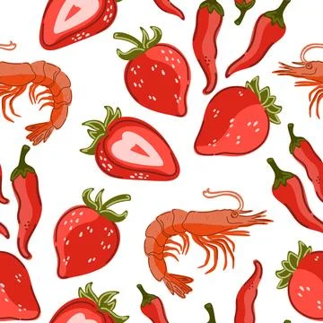 Seamless pattern, swatch, background. Various vintage hand-drawn food illustr Stock Illustration