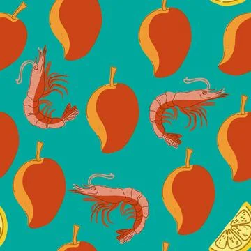 Seamless pattern, swatch, background. Various vintage hand-drawn food illustr Stock Illustration