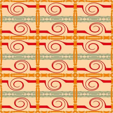 Seamless pattern swatch, checkered, with curls, orange tint, Stock Illustration