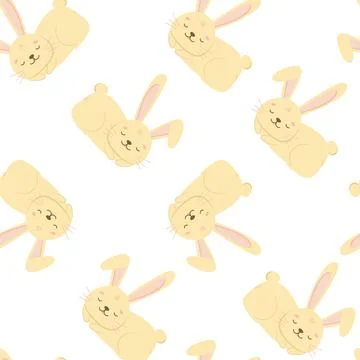 Seamless pattern with sweet and cute yellow bunny rabbits Stock Illustration