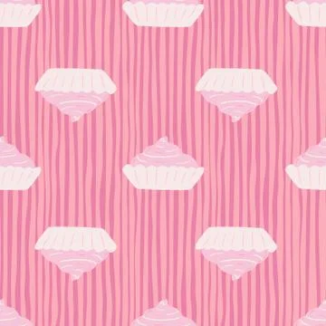 Seamless pattern with sweet basket cream cake elements. Pink palatte artwork. Stockillustratie