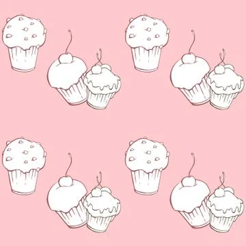 Seamless pattern with sweet cakes on pink background Stock Illustration