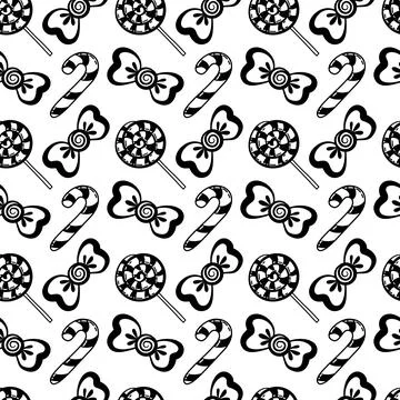 Seamless pattern of sweet candies. Hand-drawn doodle illustration of lollipop Stock Illustration