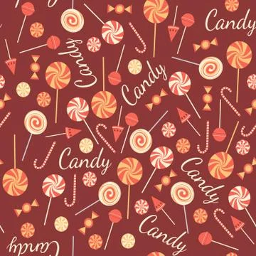 Seamless pattern with sweet candies isolated on chocolate background Stock Illustration
