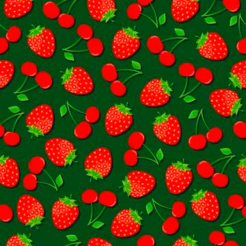 Seamless pattern with sweet cherry and strawberries Stock Illustration