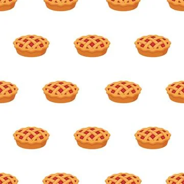 Seamless pattern with sweet cherry pies on a white background. 스톡 일러스트