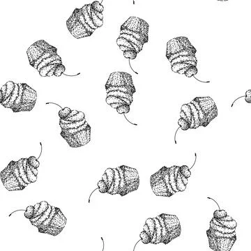 Seamless pattern sweet cupcake sketch hand drawn Stock Illustration