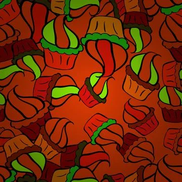 Seamless pattern with sweet Cupcakes pattern. Nice birthday background on orange 스톡 일러스트