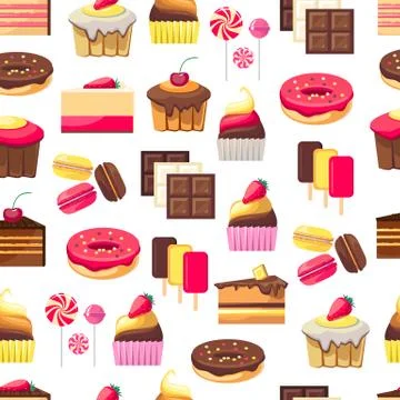 Seamless pattern with sweet dessert objects Stock Illustration