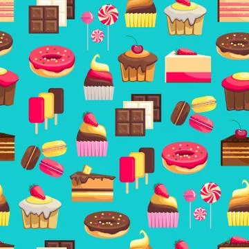 Seamless pattern with sweet dessert objects Stock Illustration