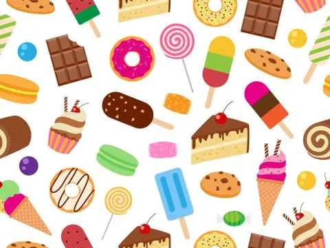 Seamless pattern of sweet dessert on white background - Vector illustration Stock Illustration