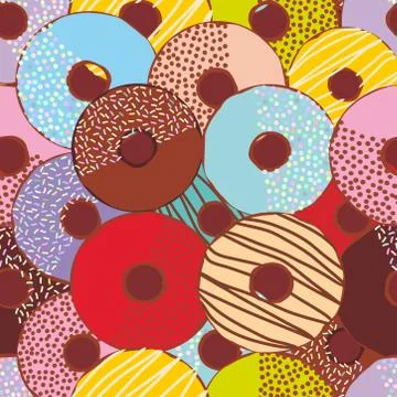 Seamless pattern Sweet donuts set with icing and sprinkls isolated, pastel co Stock Illustration