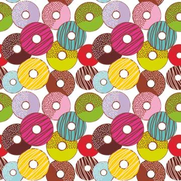 Seamless pattern Sweet donuts set with icing and sprinkls isolated, pastel co Stock Illustration