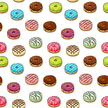 Seamless pattern sweet donuts on white background for wallpaper. Illustrazione stock