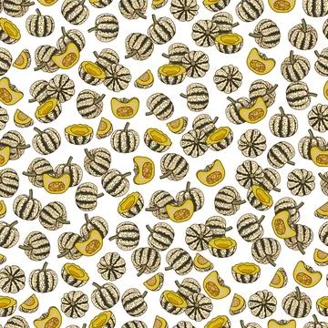 Seamless pattern with Sweet Dumpling squash. Winter squash. Cartoon style イラスト素材