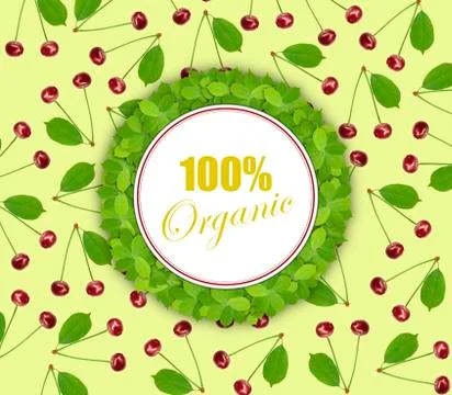 Seamless pattern sweet fresh cherry with green leaf and circle banner and 100 Stock Photos