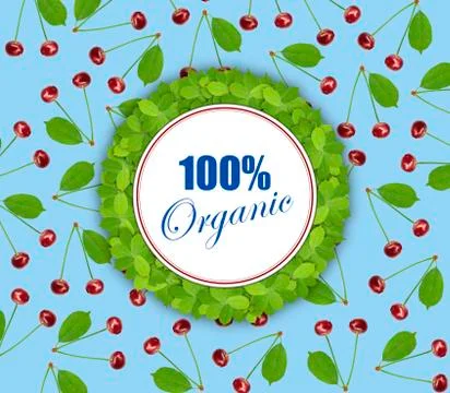 Seamless pattern sweet fresh cherry with green leaf and circle banner and 100 Stock Photos