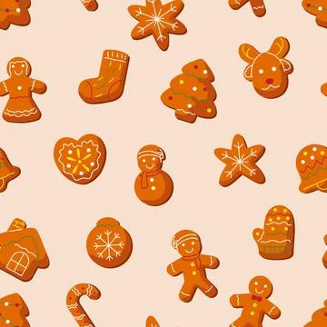 Seamless Pattern Of Sweet Ginger Bread Cookies 스톡 일러스트