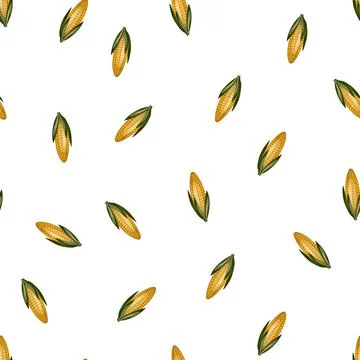 Seamless pattern with sweet golden corn on white background. Natural fresh Stock Illustration