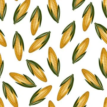 Seamless pattern with sweet golden corn on white background. Natural fresh Stock Illustration