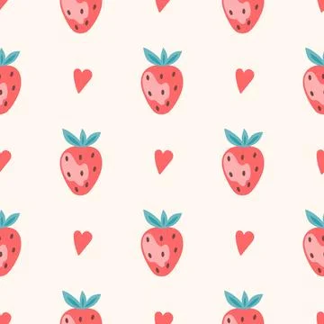 Seamless pattern with sweet ripe strawberry for Valentine's Day. Stock Illustration