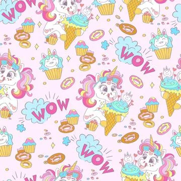 Seamless pattern sweet tooth unicorns vector background Illustrazione stock