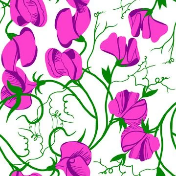Seamless pattern of sweet wild pink with green swirled Stock Illustration