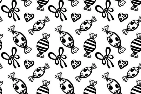 Seamless pattern of sweet wrapped candies. Doodle illustration of lollipops. Illustrazione stock