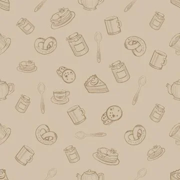 Seamless Pattern with Sweets and Desserts, Vector Illustration Illustrazione stock