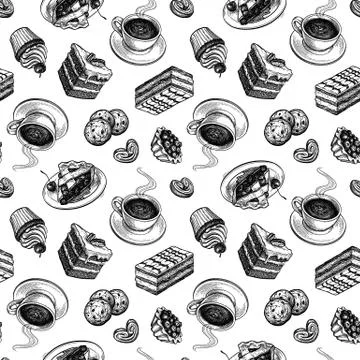 Seamless pattern with sweets and pastries Illustrazione stock