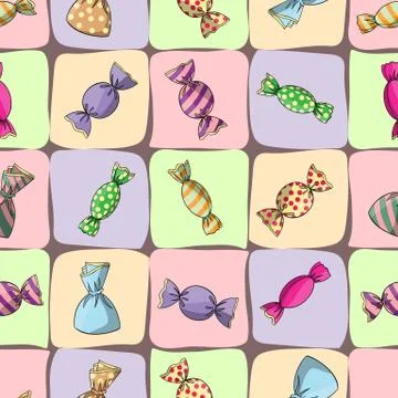 Seamless pattern with sweets. Background with squares with rough edges. Sweet Stock Illustration