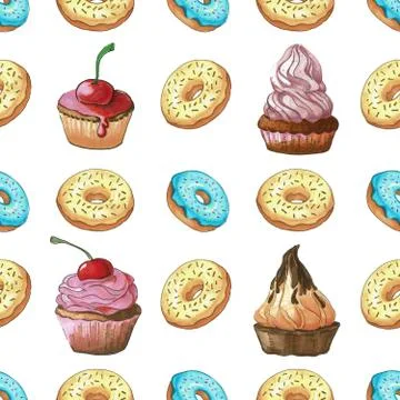 Seamless pattern. Sweets different colors and shapes on a white background is Stock Illustration