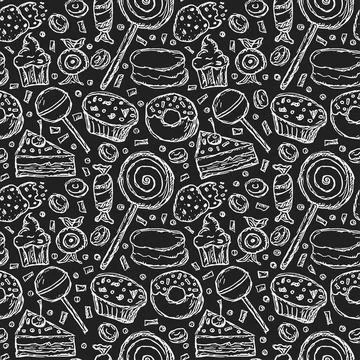 Seamless pattern with sweets. Doodle vector illustration with sweets icons Illustrazione stock
