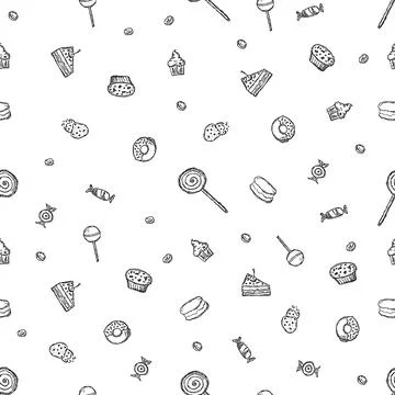 Seamless pattern with sweets. Doodle vector illustration with sweets icons Stock Illustration