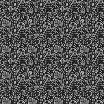 Seamless pattern with sweets. Doodle vector illustration with sweets icons Stock Illustration