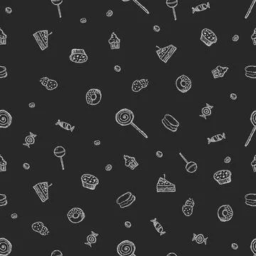 Seamless pattern with sweets. Doodle vector illustration with sweets icons イラスト素材