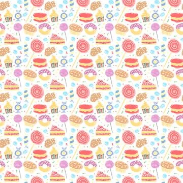 Seamless pattern with sweets. Doodle vector illustration with sweets icons Illustrazione stock