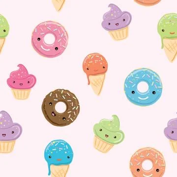 Seamless pattern with sweets in kawaii style Stock Illustration