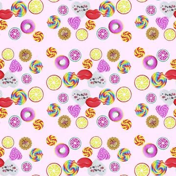 Seamless pattern of sweets on a pink square background 写真素材