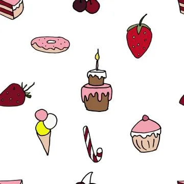 Seamless pattern with sweets Stock illustration, vector, hand drawing, design Stock Illustration