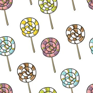 Seamless pattern with sweets swirl lollipop. Sweet dessert pattern for wrapping Stock Illustration