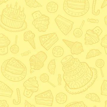 Seamless pattern with sweets on a yellow background Stock Illustration