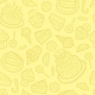 Seamless pattern with sweets on a yellow background. Seamless pattern with... Foto stock