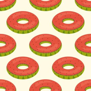 Seamless pattern, swim lap in the shape of fruit watermelon baby swim infla.. Stock Illustration