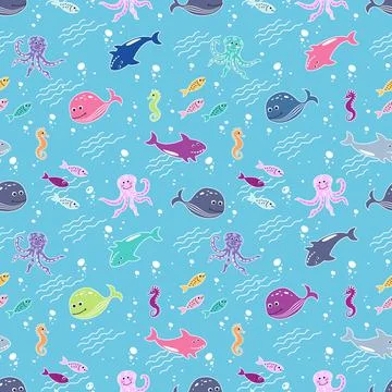 Seamless pattern with swimming cute fish. Stock Illustration