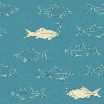 Seamless pattern of swimming fish with bubbles Stock Illustration